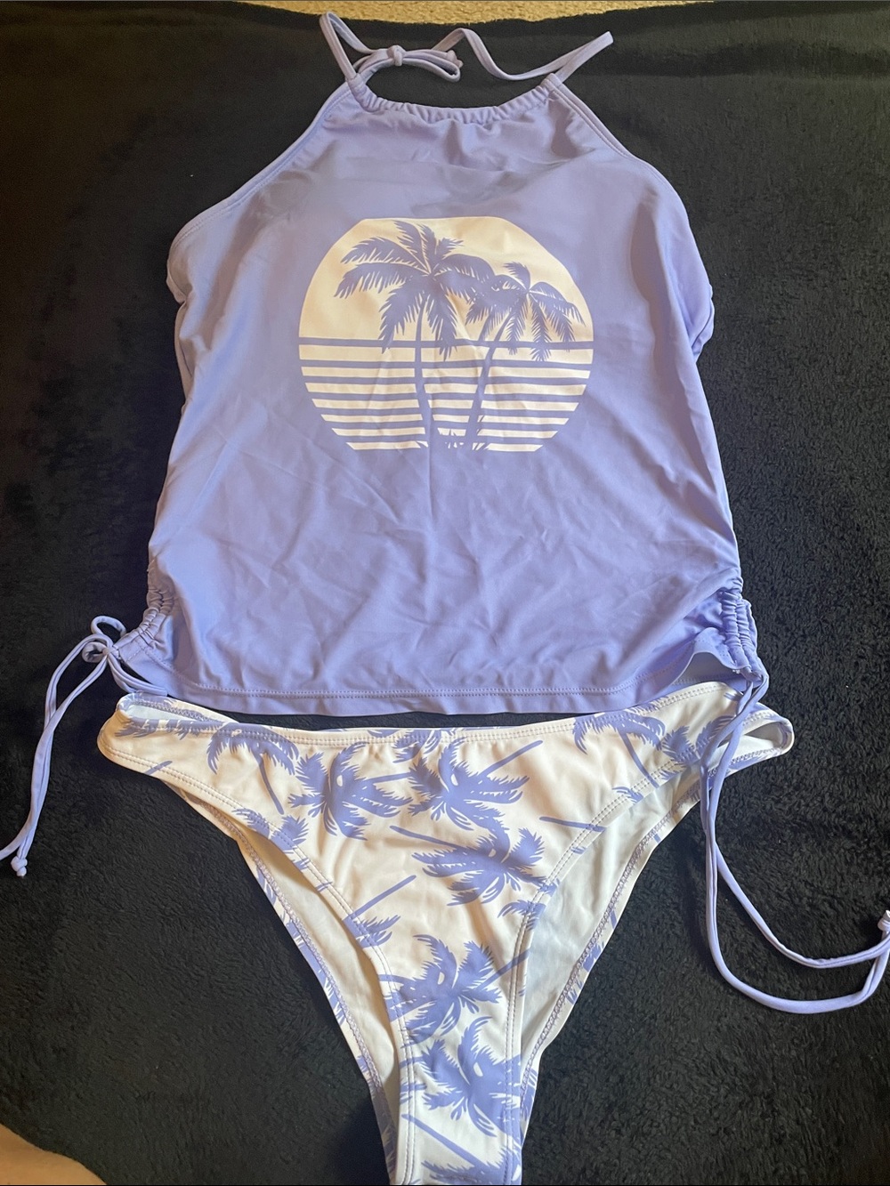 SHEIN Lavender Two-Piece Palm Print Tankini Bikini